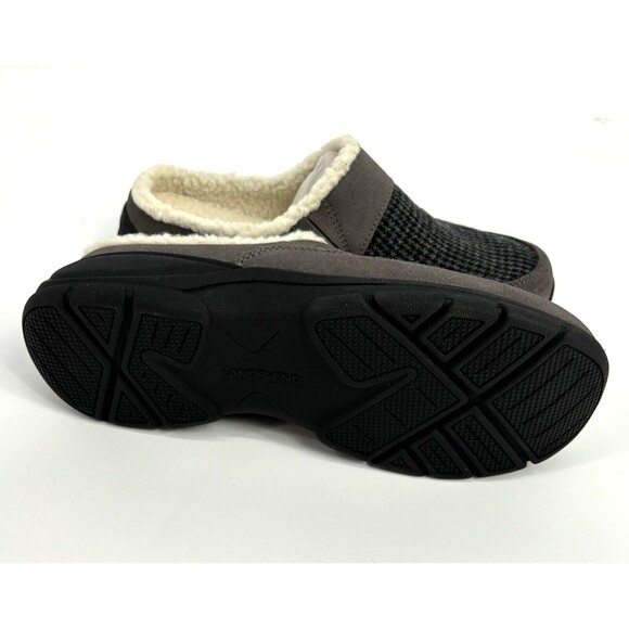 Lands' End Women 10M Gray Leather Suede Houndstooth All Weather Slip-On Mule NIP - Picture 4 of 9